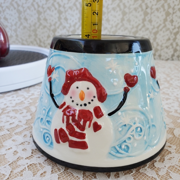 Snowman Candle Shade Topper Large 5" x 3.7" "Share the Joy" New Ceramic - Picture 5 of 9